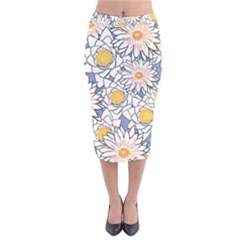 Flowers Pattern Lotus Lily Velvet Midi Pencil Skirt by Pakrebo