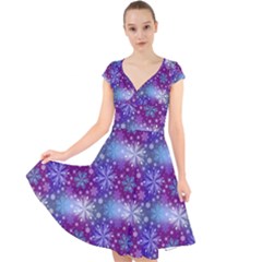 Snow White Blue Purple Tulip Cap Sleeve Front Wrap Midi Dress by Pakrebo