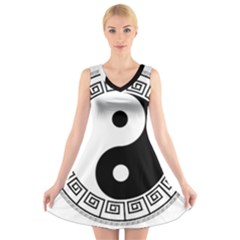 Yin Yang Eastern Asian Philosophy V-neck Sleeveless Dress by Pakrebo