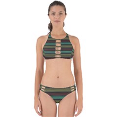 Stripes Green Yellow Brown Grey Perfectly Cut Out Bikini Set by BrightVibesDesign