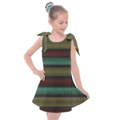 Stripes Green Yellow Brown Grey Kids  Tie Up Tunic Dress by BrightVibesDesign