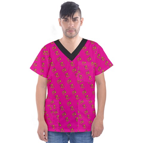 No Step On Snek Pattern Pink Background Meme Men s V-neck Scrub Top by snek