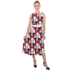 Trump Retro Face Pattern Maga Red Us Patriot Midi Tie-back Chiffon Dress by snek