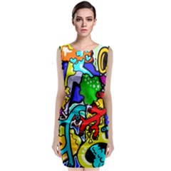 Graffiti Abstract With Colorful Tubes And Biology Artery Theme Sleeveless Velvet Midi Dress by genx