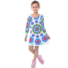 Mandala Geometric Design Pattern Kids  Long Sleeve Velvet Dress by Pakrebo