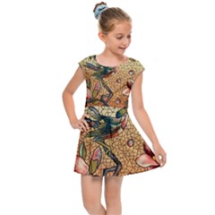 Flower Cubism Mosaic Vintage Kids  Cap Sleeve Dress by Pakrebo