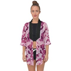 Standard Violet Pink Camouflage Army Military Girl Open Front Chiffon Kimono by snek