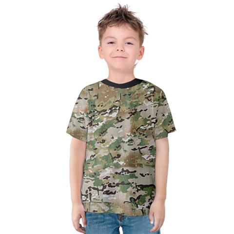 Wood Camouflage Military Army Green Khaki Pattern Kids  Cotton Tee by snek