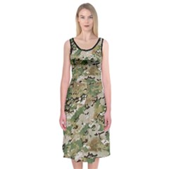 Wood Camouflage Military Army Green Khaki Pattern Midi Sleeveless Dress by snek