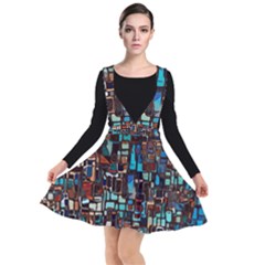 Stained Glass Mosaic Abstract Plunge Pinafore Dress by Pakrebo