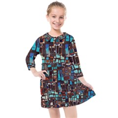 Stained Glass Mosaic Abstract Kids  Quarter Sleeve Shirt Dress by Pakrebo