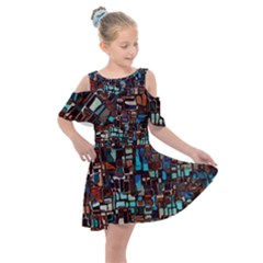 Stained Glass Mosaic Abstract Kids  Shoulder Cutout Chiffon Dress by Pakrebo