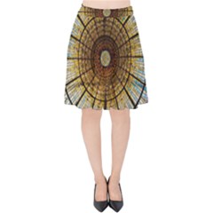 Barcelona Glass Window Stained Glass Velvet High Waist Skirt by Pakrebo