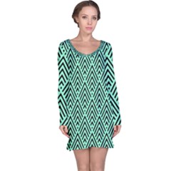 Chevron Pattern Black Mint Green Long Sleeve Nightdress by Pakrebo