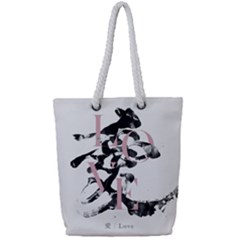 Love Calligraphy Love Calligraphy 01 Full Print Rope Handle Tote (small) by EMWdesign