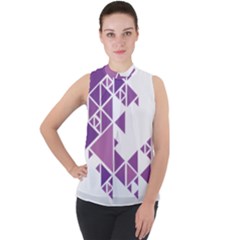 Art Purple Triangle Mock Neck Chiffon Sleeveless Top by Mariart