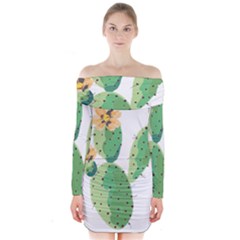 Cactaceae Thorns Spines Prickles Long Sleeve Off Shoulder Dress by Mariart