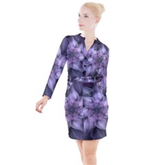 Purple Flower Windswept Button Long Sleeve Dress by JezebelDesignsStudio