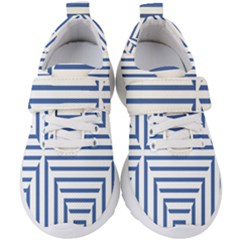 Geometric Shapes Stripes Blue Kids  Velcro Strap Shoes by Mariart