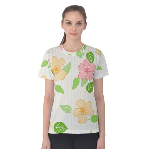 Flowers Leaf Stripe Pattern Women s Cotton Tee by Mariart