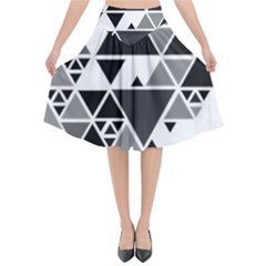 Gray Triangle Puzzle Flared Midi Skirt by Mariart