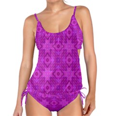 Magenta Mosaic Pattern Triangle Tankini Set by Pakrebo