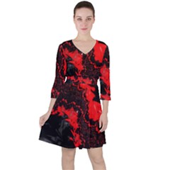 Red Black Fractal Mandelbrot Art Wallpaper Ruffle Dress by Pakrebo