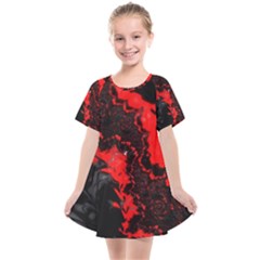 Red Black Fractal Mandelbrot Art Wallpaper Kids  Smock Dress by Pakrebo