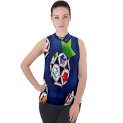 Textile Football Soccer Fabric Mock Neck Chiffon Sleeveless Top by Pakrebo