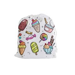 Doodle Cartoon Drawn Cone Food Drawstring Pouch (large) by Pakrebo