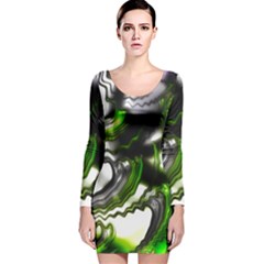 Fractal Green Trumpet Trump Long Sleeve Velvet Bodycon Dress by Pakrebo