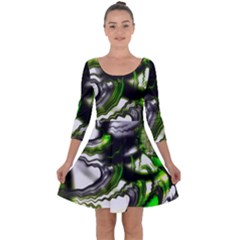 Fractal Green Trumpet Trump Quarter Sleeve Skater Dress by Pakrebo