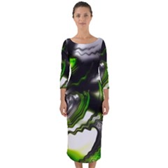 Fractal Green Trumpet Trump Quarter Sleeve Midi Bodycon Dress by Pakrebo