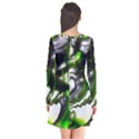 Fractal Green Trumpet Trump Long Sleeve V-neck Flare Dress View2