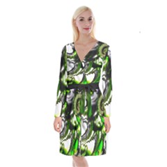 Fractal Green Trumpet Trump Long Sleeve Velvet Front Wrap Dress by Pakrebo