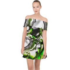 Fractal Green Trumpet Trump Off Shoulder Chiffon Dress by Pakrebo