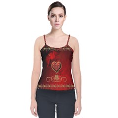 Wonderful Heart With Roses Velvet Spaghetti Strap Top by FantasyWorld7