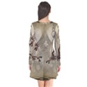 Funny Giraffe With Herats And Butterflies Long Sleeve V-neck Flare Dress View2