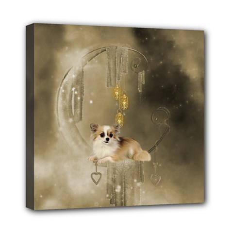 Cute Little Chihuahua With Hearts On The Moon Mini Canvas 8  X 8  (stretched) by FantasyWorld7