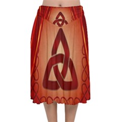 The Celtic Knot In Red Colors Velvet Flared Midi Skirt by FantasyWorld7