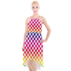 Rainbow Polka Dots High-low Halter Chiffon Dress  by retrotoomoderndesigns