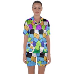 Stained Glass Colourful Pattern Satin Short Sleeve Pyjamas Set by Mariart