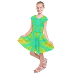 Kaleidoscope Background Green Kids  Short Sleeve Dress by Mariart