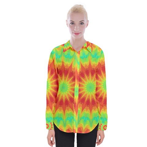 Kaleidoscope Background Mandala Red Green Womens Long Sleeve Shirt by Mariart