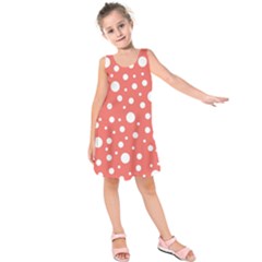 Polka Dot On Living Coral Kids  Sleeveless Dress by LoolyElzayat