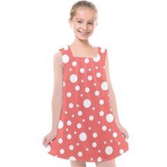 Polka Dot On Living Coral Kids  Cross Back Dress by LoolyElzayat