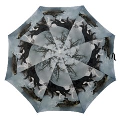 Awesome Black And White Wolf In The Dark Night Straight Umbrellas by FantasyWorld7