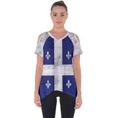 Flag Quebec Drapeau Grunge Fleur De Lys Blue And White Cut Out Side Drop Tee by Quebec