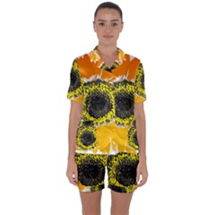 Sunflower Flower Yellow Orange Satin Short Sleeve Pyjamas Set by Mariart