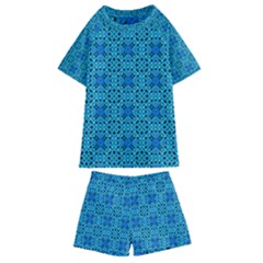 Background Image Tile Pattern Blue Kids  Swim Tee And Shorts Set by Pakrebo